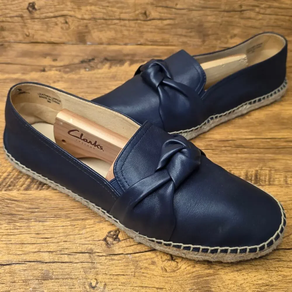 Talbots Izzy knot Soft Nappa Navy Leather Espadrilles Flats shoes sz 9M